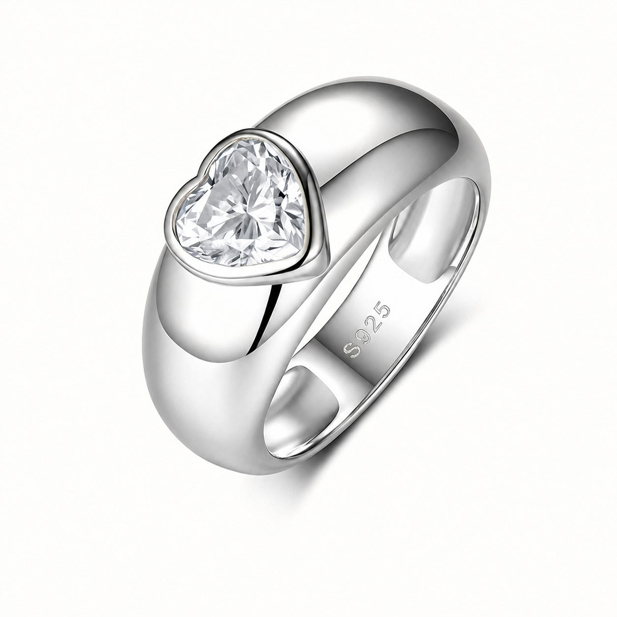 Best selling Heart-Shaped Moissanite Thick  Band 925 Sterling Silver Ring