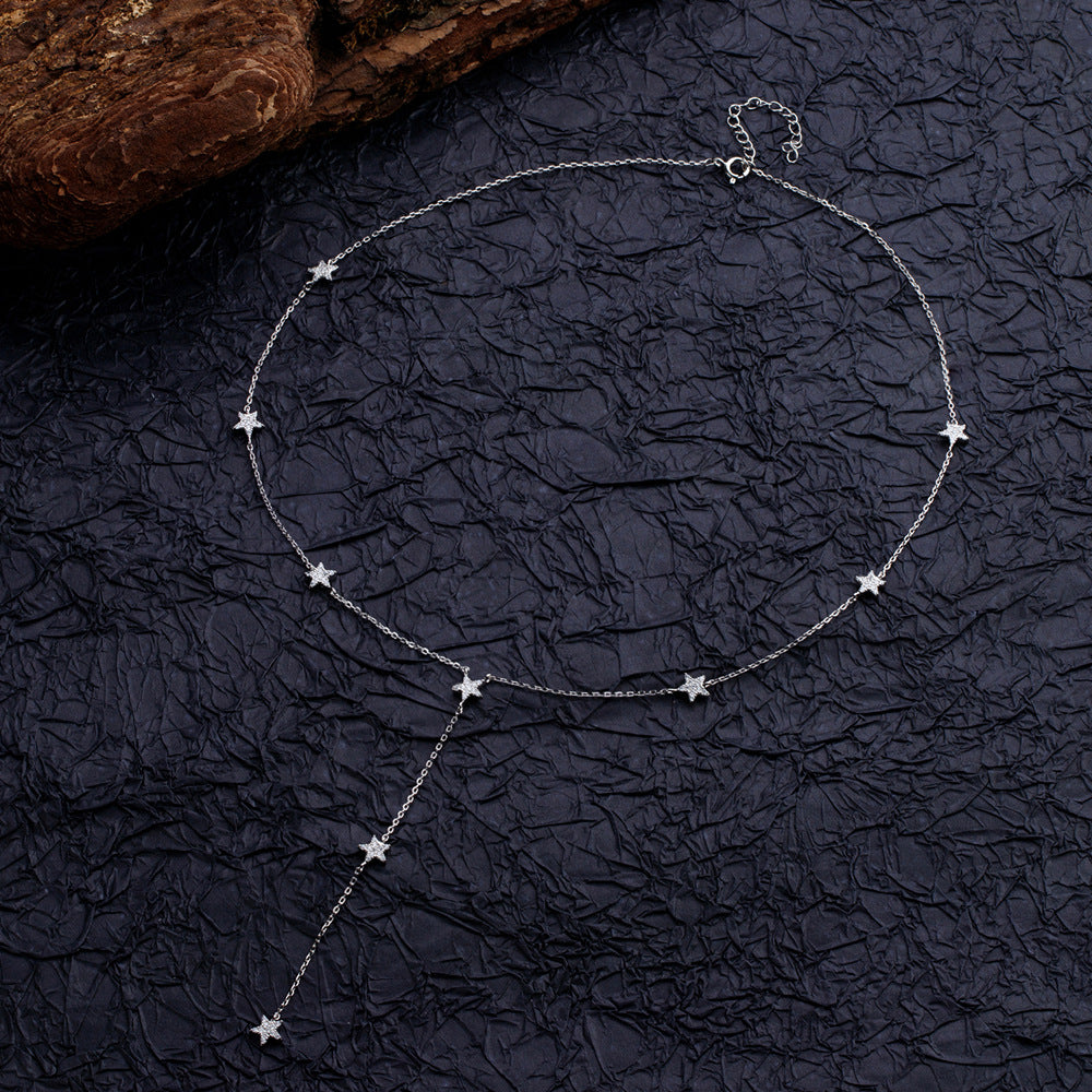 Star Tassel Lariat Necklace White Gold Color S925 Sterling Silver Long Y Necklace