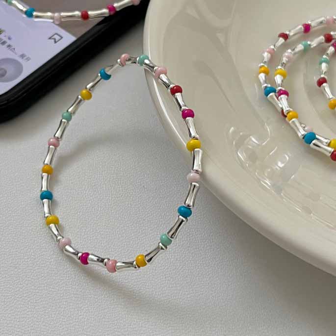 Colorful Natural Opal Bamboo Joint 925 Sterling Silver Bracelet