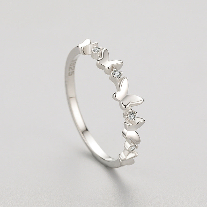 Sweet Girl Flying Butterflies CZ 925 Sterling Silver Ring
