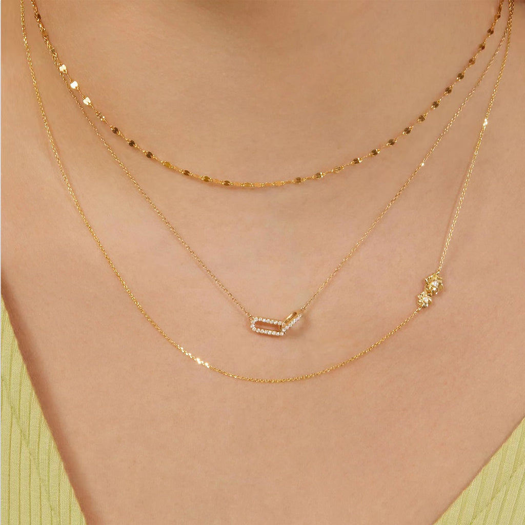 Friend's Simple CZ Double Ellipse Circles 925 Sterling Silver Necklace