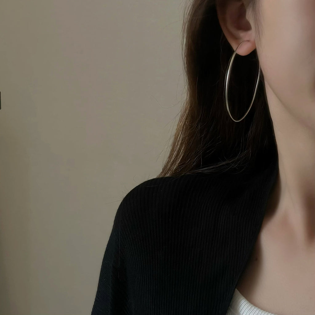 925 Sterling Silver Minimalist Large Hoop Stylish Geometric Earrings