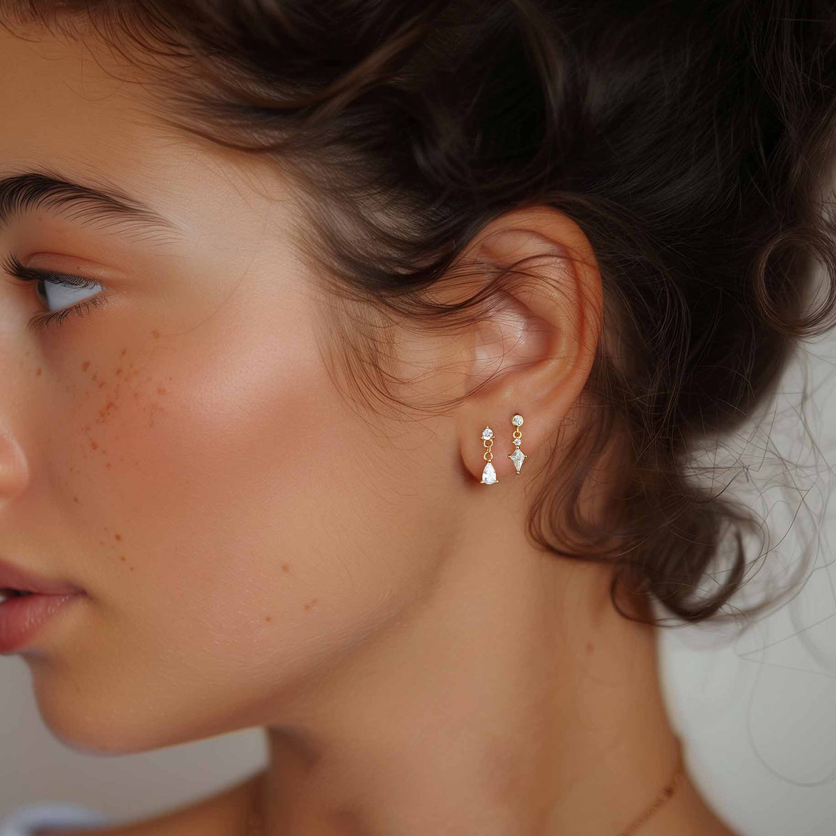Fashion Golden Round Waterdrop Heart CZ Tassels 925 Sterling Silver Dangling Earrings