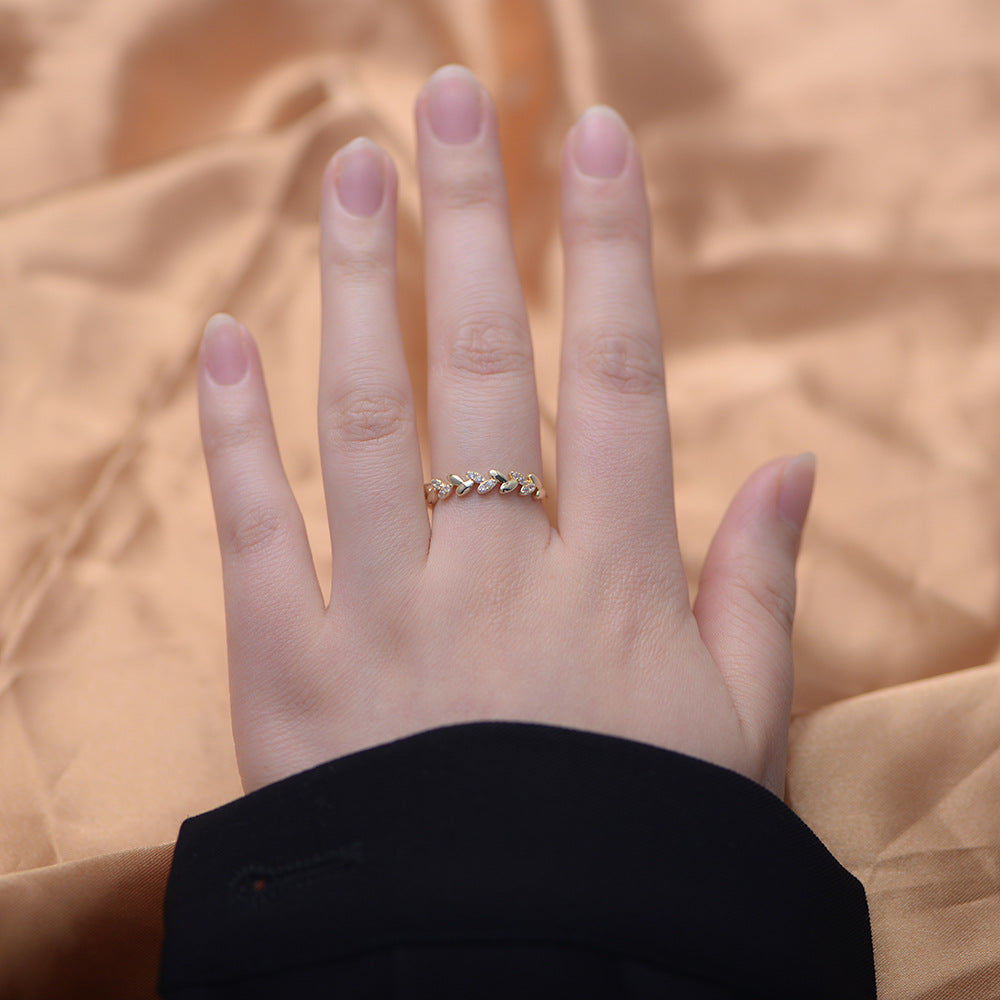 Fashion CZ Ear of Wheat 925 Sterling Silver Adjustable Ring
