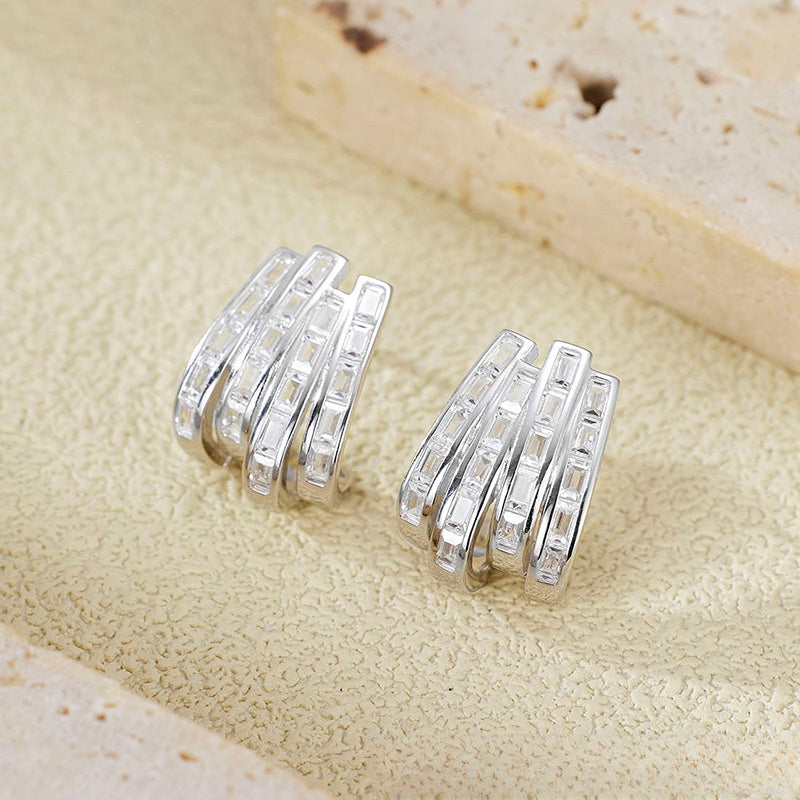 Elegant Geometric Design  925 Sterling Silver Cubic Zirconia Fashion Earrings for Women