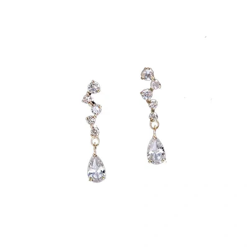 Women Fashion CZ Waterdrops 925 Sterling Silver Dangling Earrings