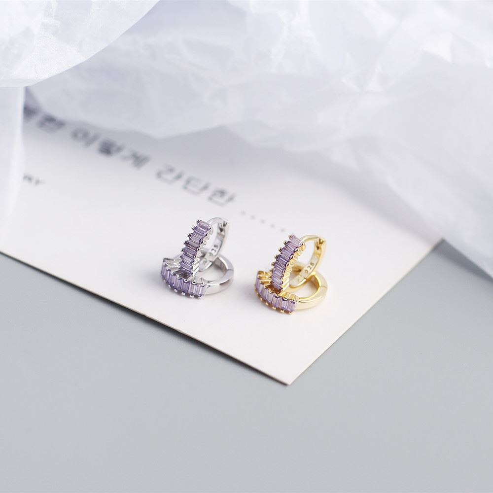 Geometry Rectangle CZ Circle 925 Sterling Silver Hoop Earrings