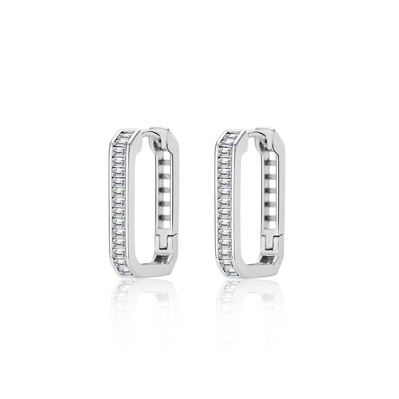 High-End Jewelry Trendy Geometric CZ Luxury S925 Sterling Silver Hoop Earrings
