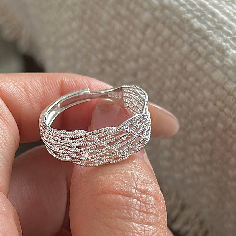 Irregular Crisscross Mesh Lattice 925 Sterling Silver OpenRing