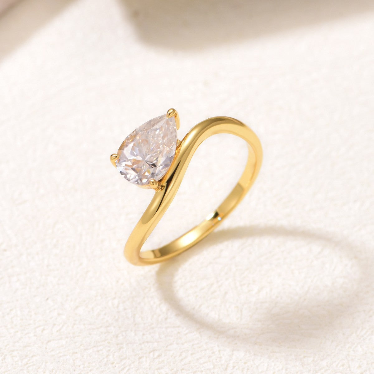 Pear Shaped Moissanite  925 Sterling Silver Simple Wave Band Solitaire Ring