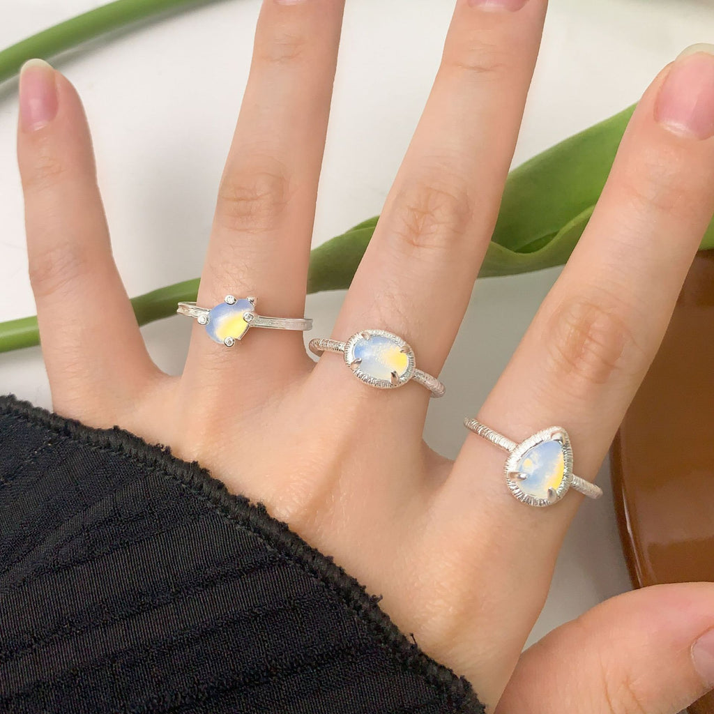 Lady Waterdrop Natural Opal 925 Sterling Silver Adjustable Ring