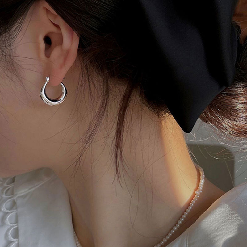 Simple Cute Huggie Circle 925 Sterling Silver Hoop Earrings