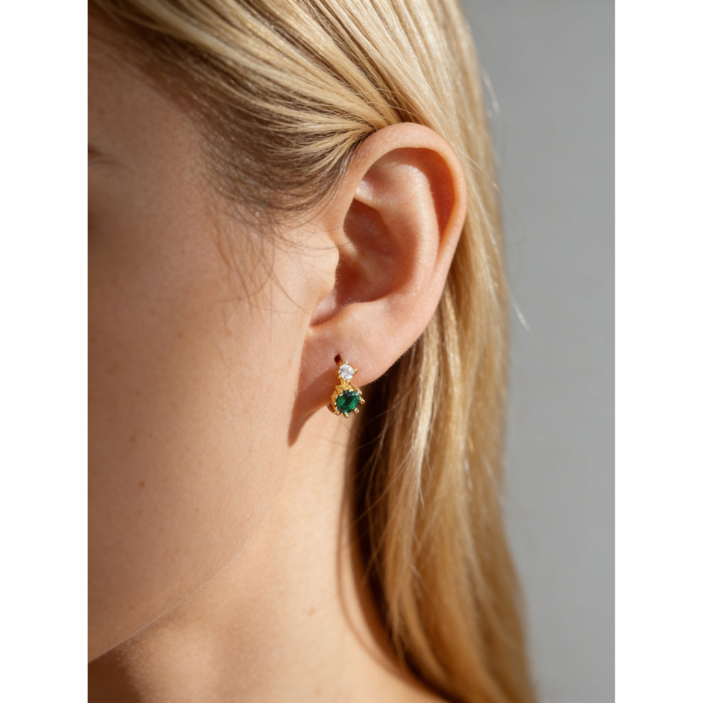 Geometric Circle Design  Colorful Circle and Teardrop Shapes 925 Sterling Silver and Cubic Zirconia Earrings