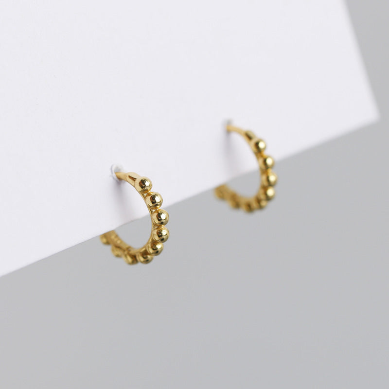 Beaded Round Ball 925 Sterling Silver Hoop Earrings