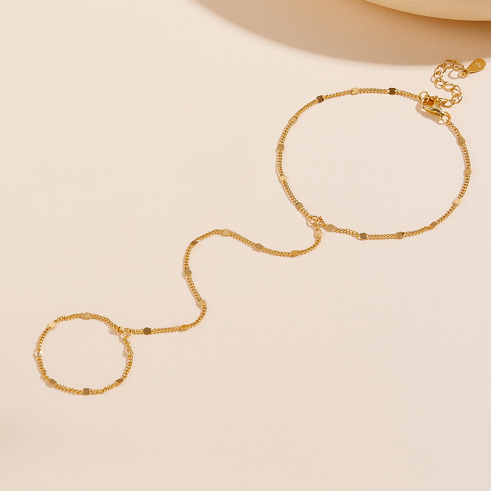 Honey Moon Shining Glitter Chain 925 Sterling Silver Bracelet Ring Set