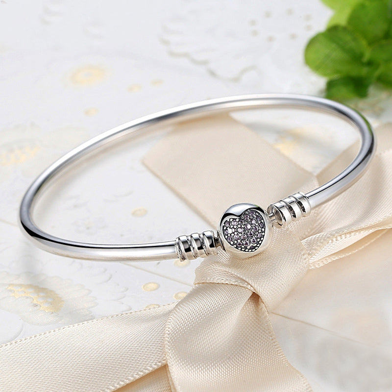 Elegant Purple Heart 925 Sterling Silver Love DIY Bracelet Women
