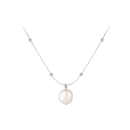 Baroque Pearl Minimalist Beaded  S925 Sterling Silver Snake Chain Pearl Pendant Necklace
