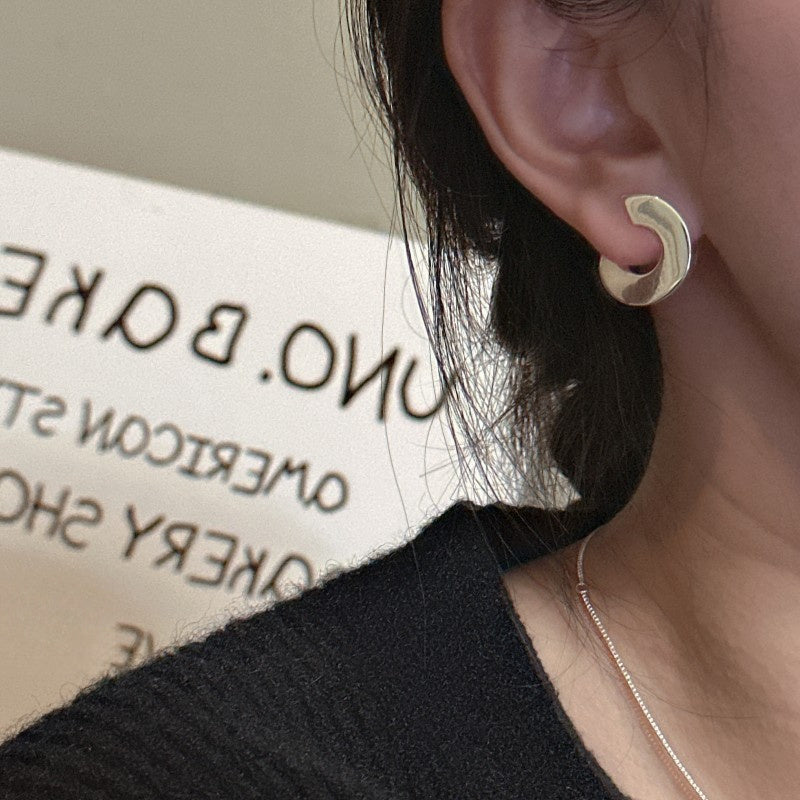 Geometric C-Shape Minimalist Design 925 Sterling Silver Electroplated Earrings