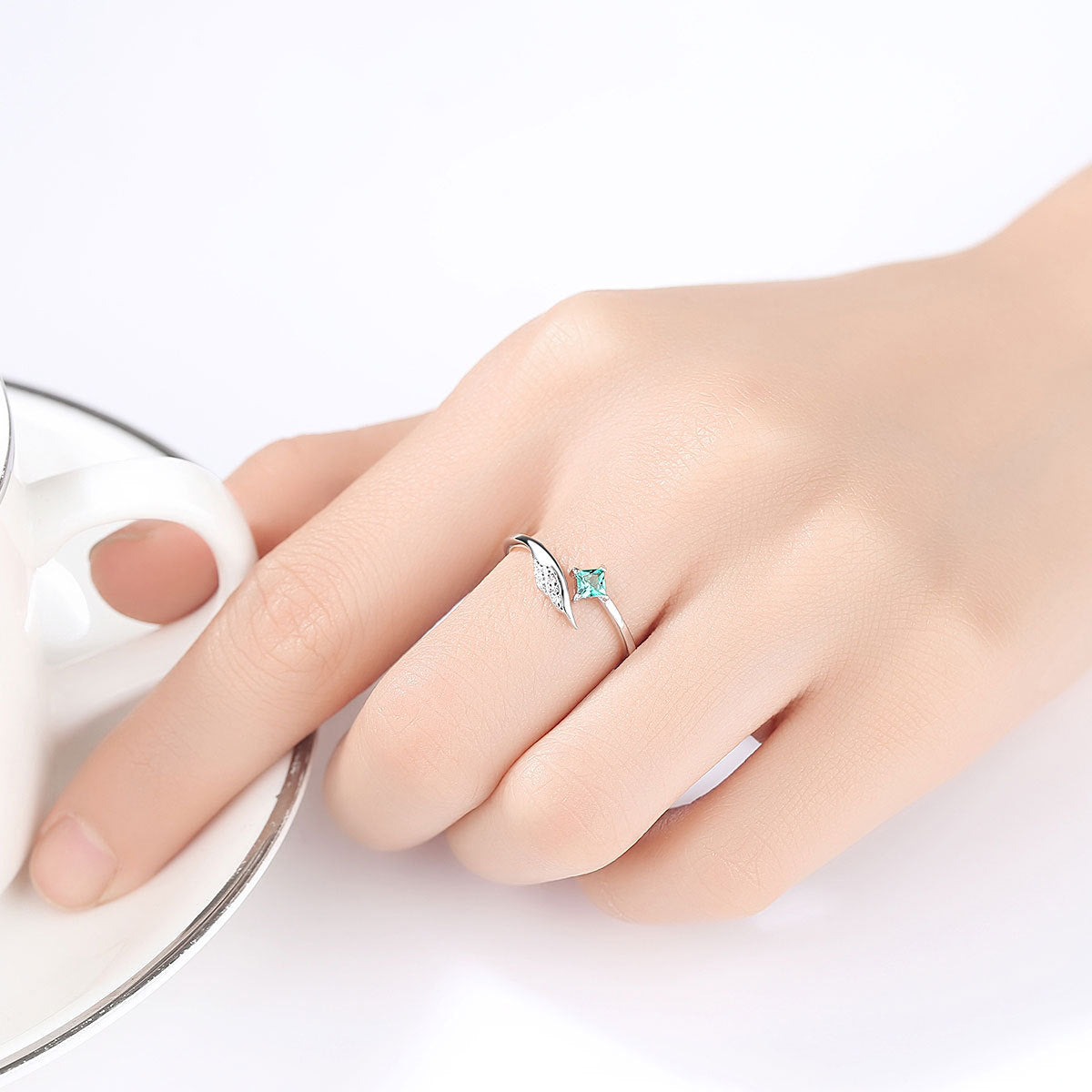 Elegant CZ Wing 925 Sterling Silver Adjustable Ring