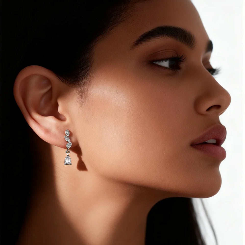 Exquisite Ultra Sparkling  Marquise Cut Cubic Zirconia 925 Sterling Silver Stud Earrings
