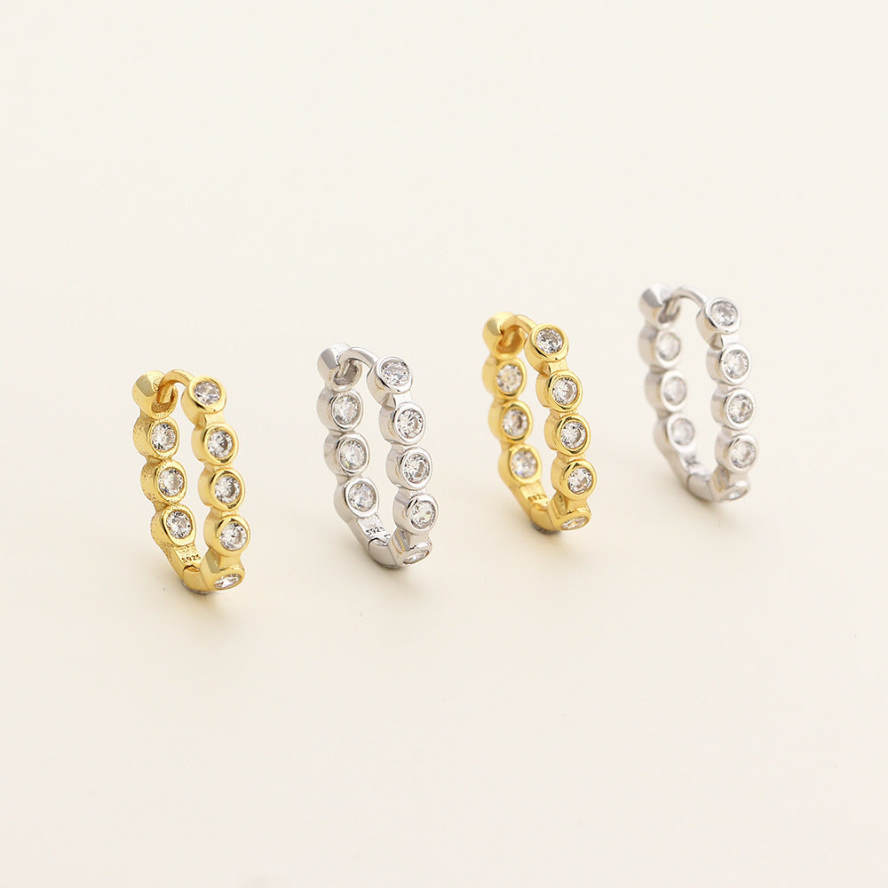 Geometric Shaped Cubic Zirconia And 925 Sterling Silver Huggie Hoop Earrings