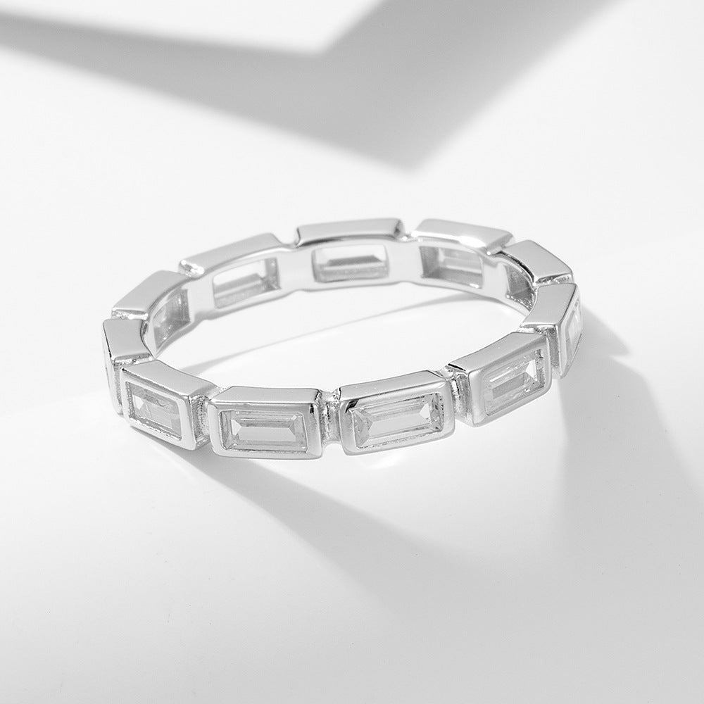 Modern Geometry Baguette Rectangle CZ 925 Sterling Silver Ring