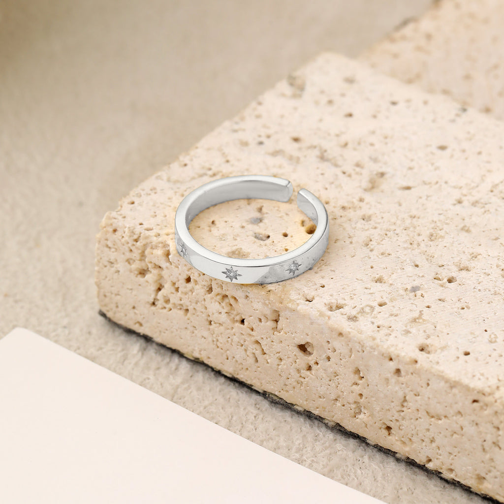 Minimalism CZ Golden 925 Sterling Silver Adjustable Ring
