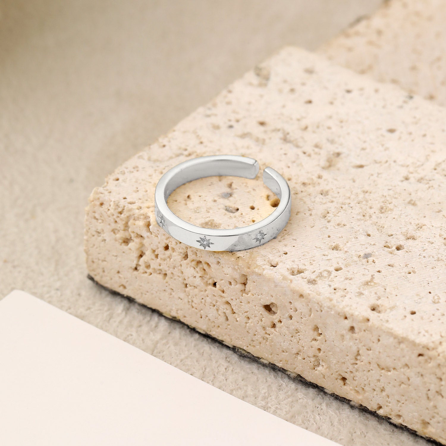 Minimalism CZ Golden 925 Sterling Silver Adjustable Ring