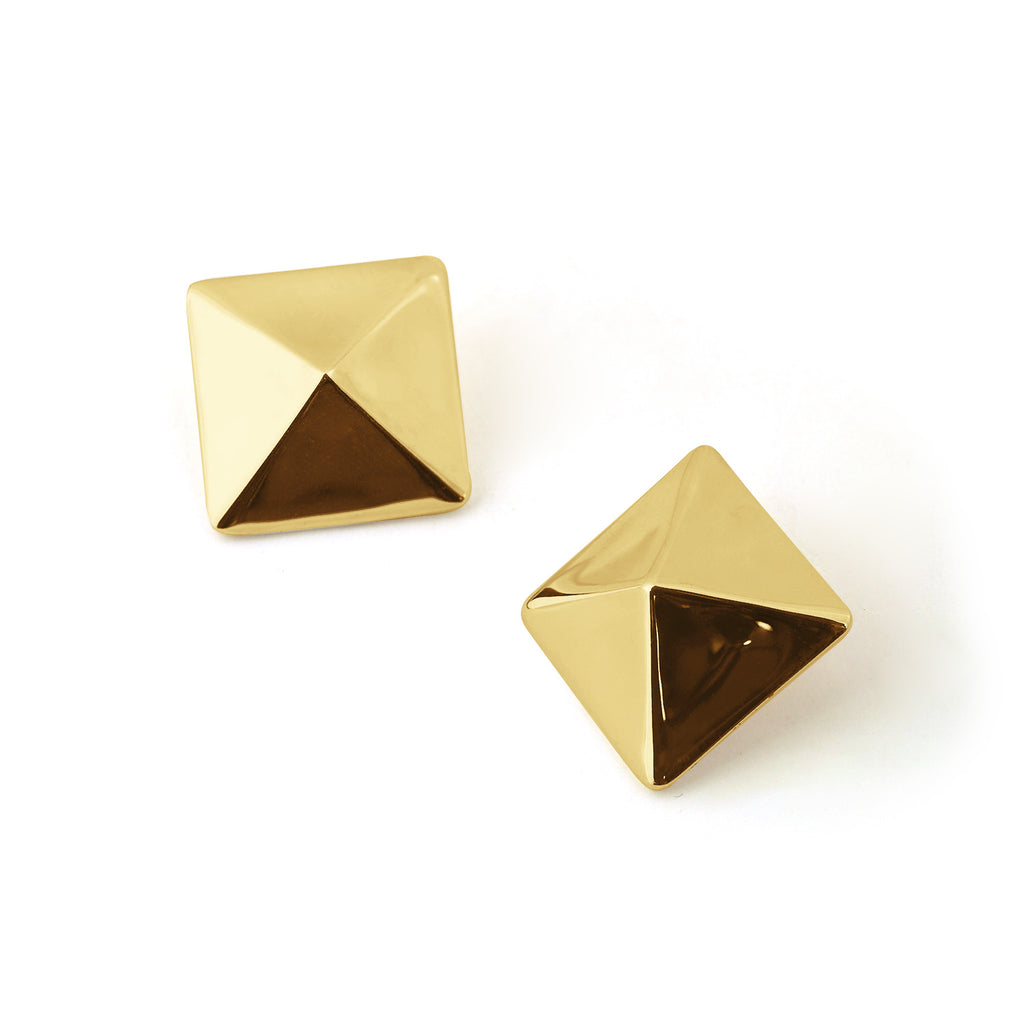 Fine Jewelry Electroforming Women Hypoallergenic S999 Sterling Silver Geometric Gold Silver Tone Origami Pyramid Earrings