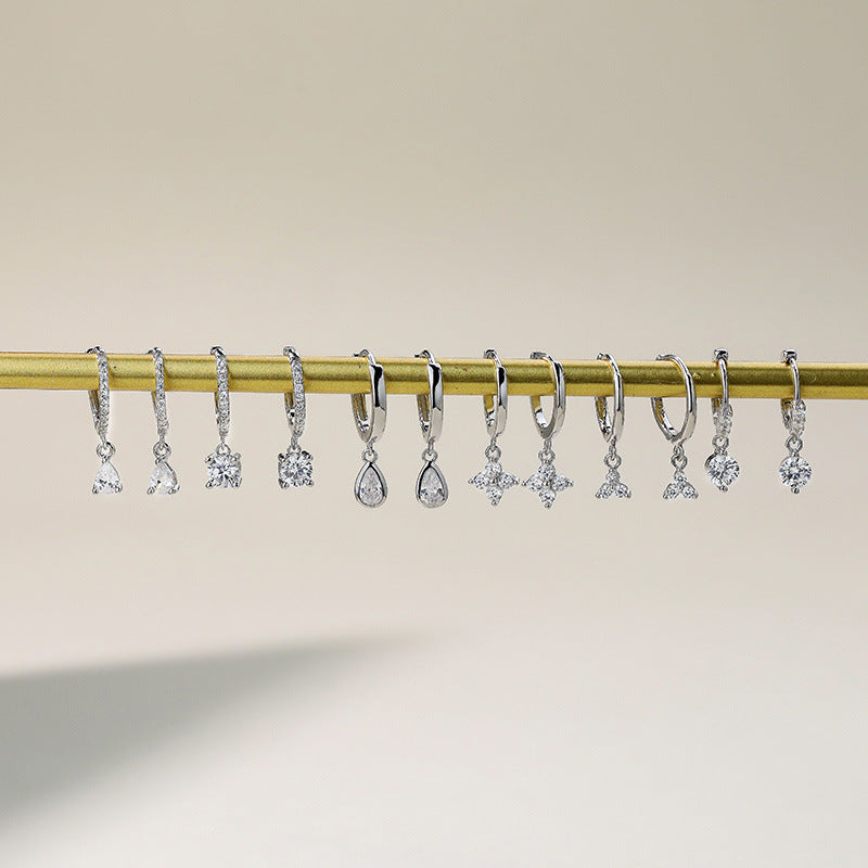 Minimalist Geometric Water Drop Cubic Zirconia 925 Sterling Silver Hoop Earrings