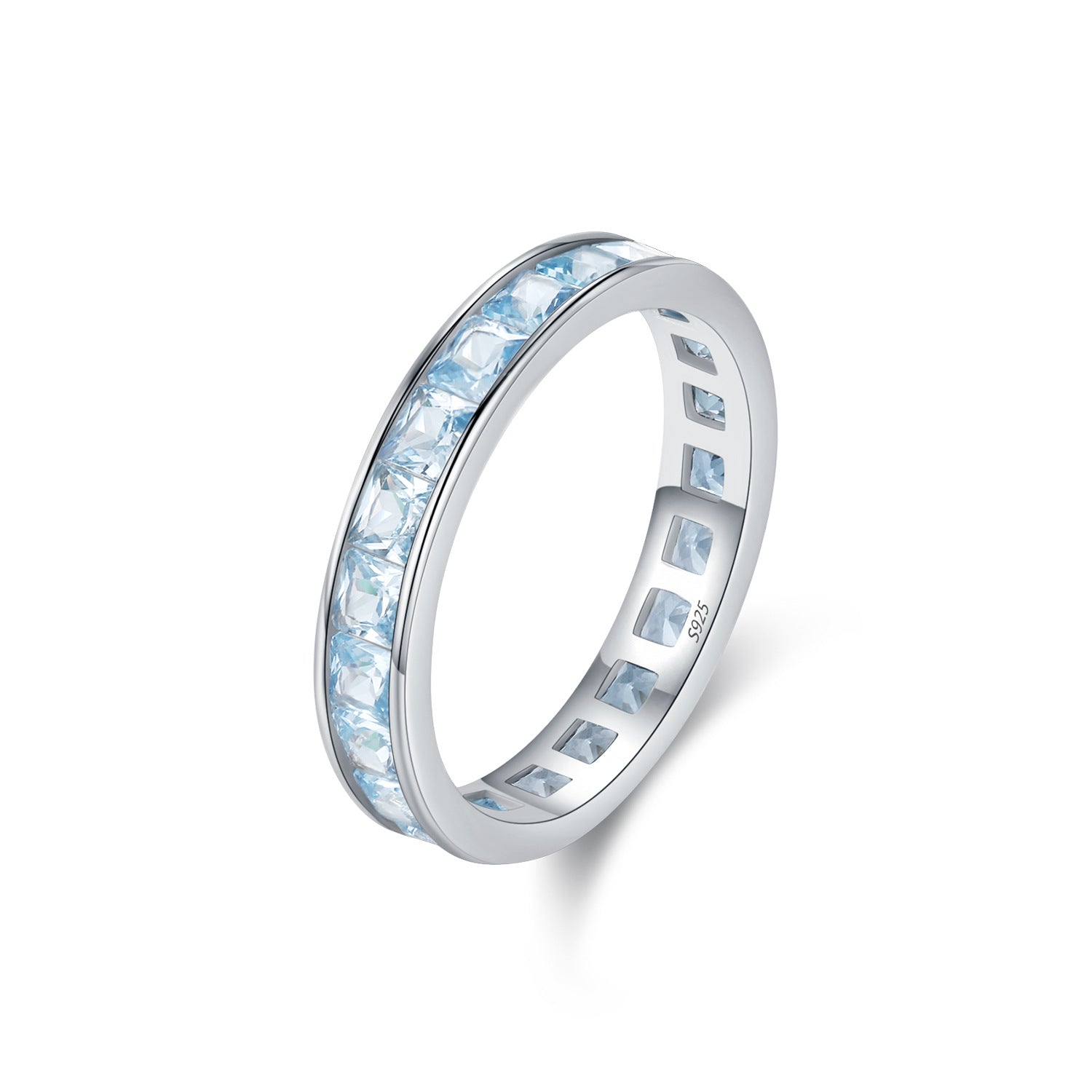 Elegant Square Crystal 925 Sterling Silver Geometric Design Fashion Ring with Blue Cubic Zirconia for Women Jewelry Gift for Wedding Anniversary Party