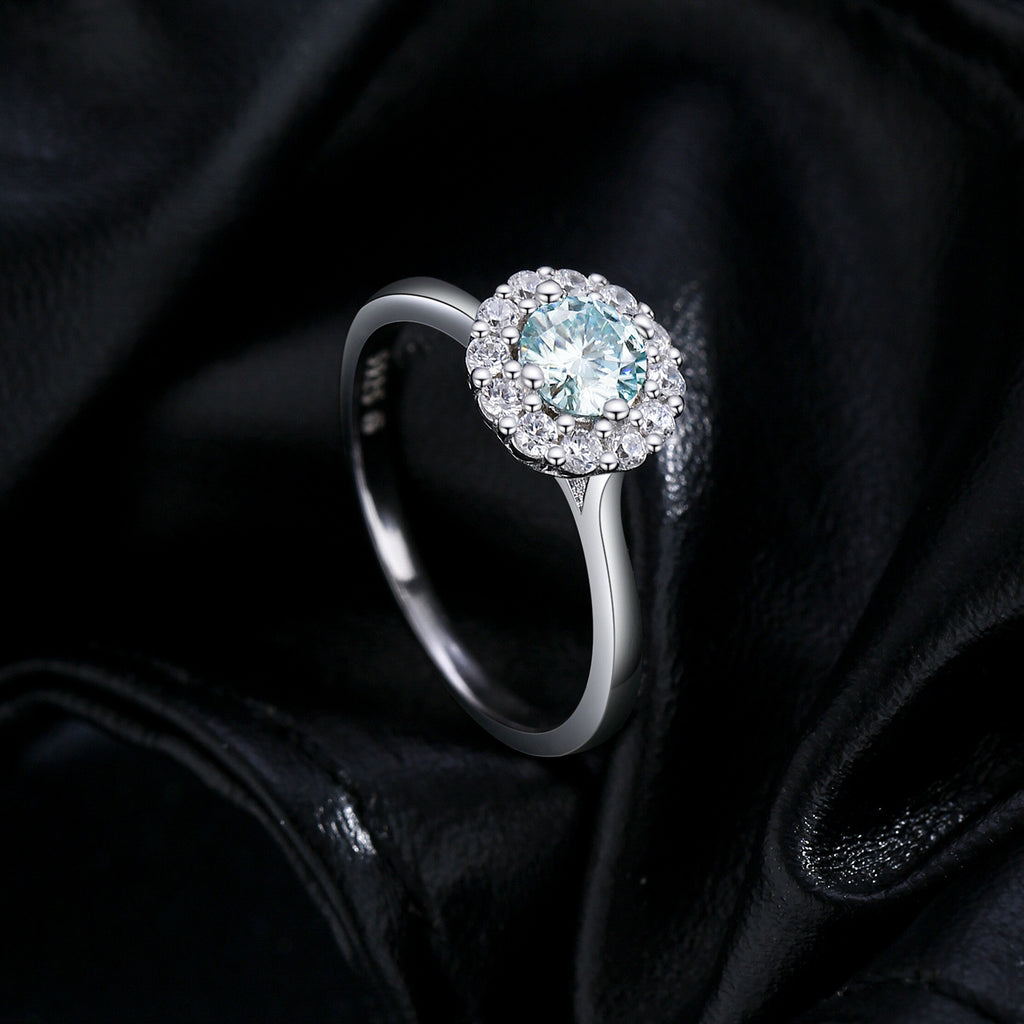 Elegant Moissanite Halo Design Geometric Pattern 925 Sterling Silver Fashion Ring with D Color VVS1 Clarity for Women Anniversary Wedding Party