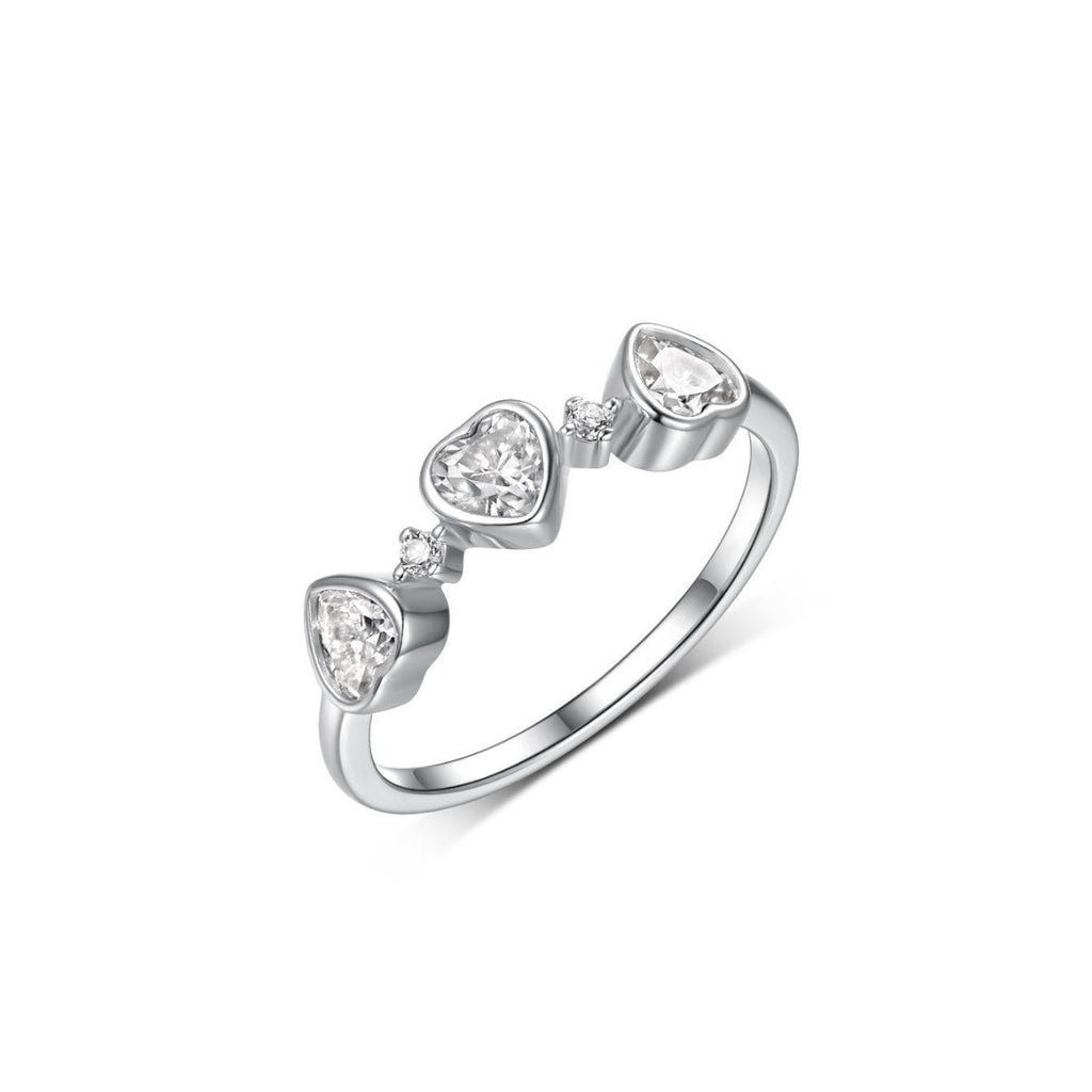 Heart Three Stone Moissanite 925 Sterling Silver Ring