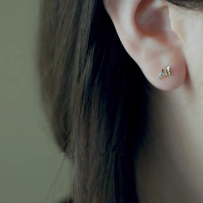 Casual Girl Flying Butterfly CZ 925 Sterling Silver Stud Earrings