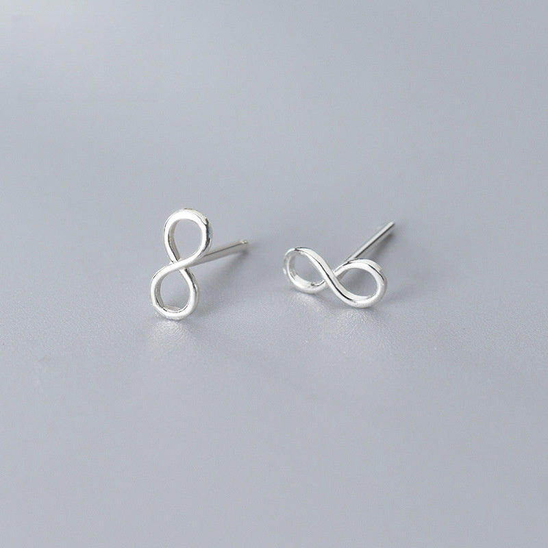 Minimalist Pure Metal Infinity Symbol S925 Silver Stud Earrings