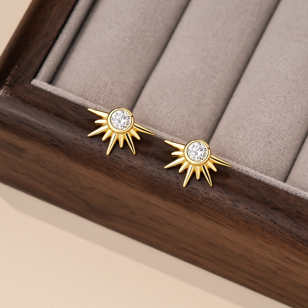 Party Simple White CZ Crescent Moon Star Sunshine 925 Sterling Silver Stud Fangling Earrings