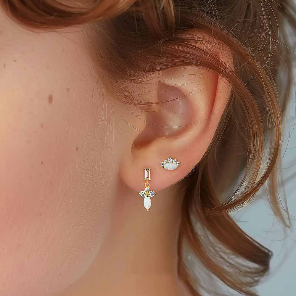 Beautiful Shining CZ Created Oval Opal 925 Sterling Silver Stud Dangling Earring
