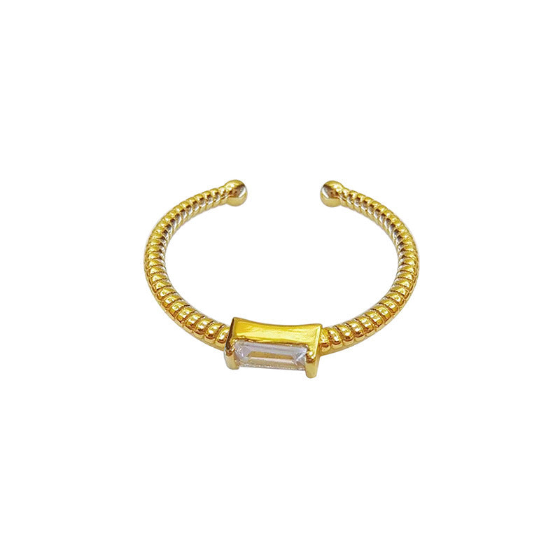 Simple Geometry Baguette CZ 925 Sterling Silver Twisted Adjustable Ring