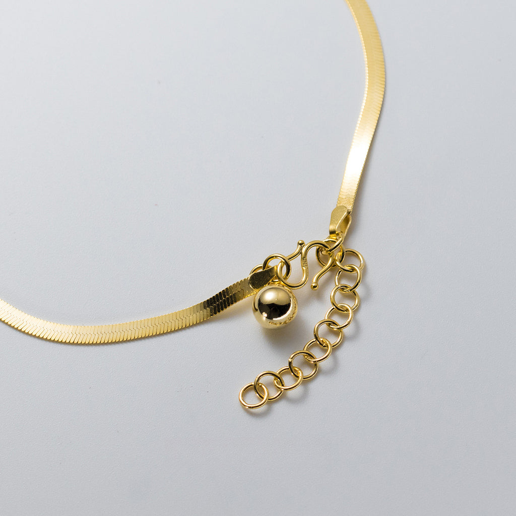 Minimalist Flat Snake Chain Round Bead Dangle S925 Sterling Silver Anklet