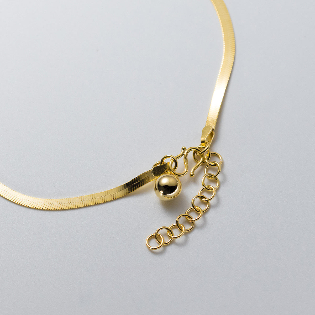 Minimalist Flat Snake Chain Round Bead Dangle S925 Sterling Silver Anklet
