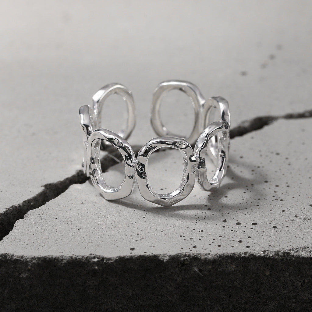 Modern Fashion Jewelry Geometric Round Hollow 925 Sterling Silver Adjustable Ring