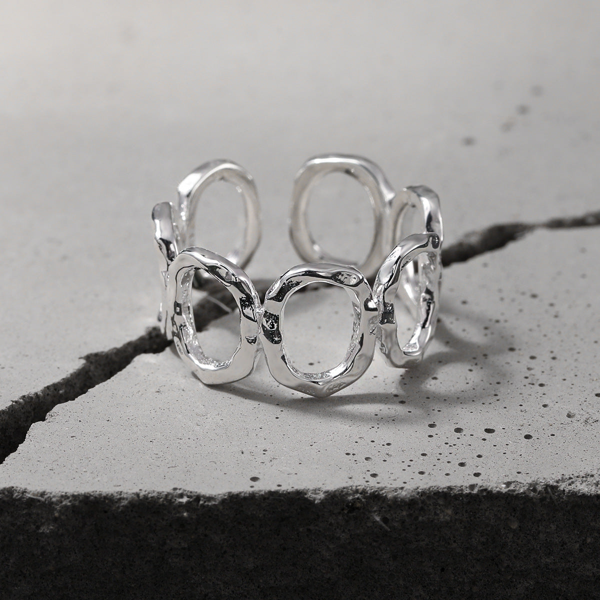 Modern Fashion Jewelry Geometric Round Hollow 925 Sterling Silver Adjustable Ring