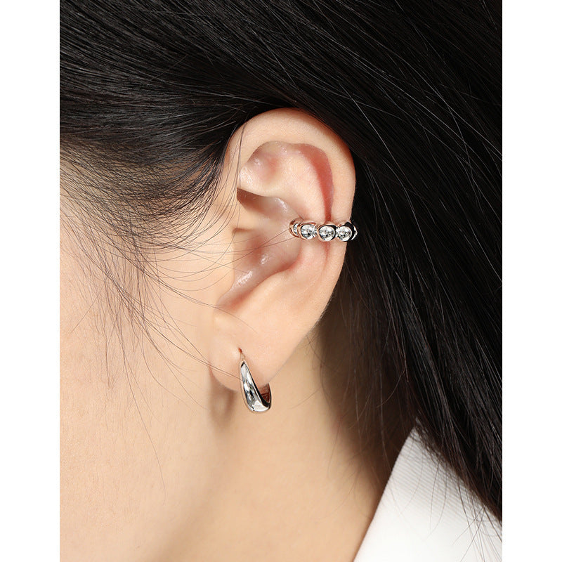 Geometric Round Bead No Piercing S925 Sterling Silver Ear Cuff Clip Earrings（Single）
