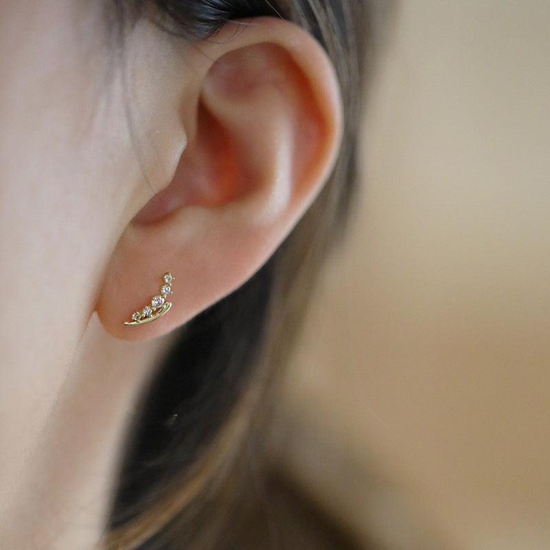 Fashion CZ Crescent Moon 925 Sterling Silver Stud Earrings