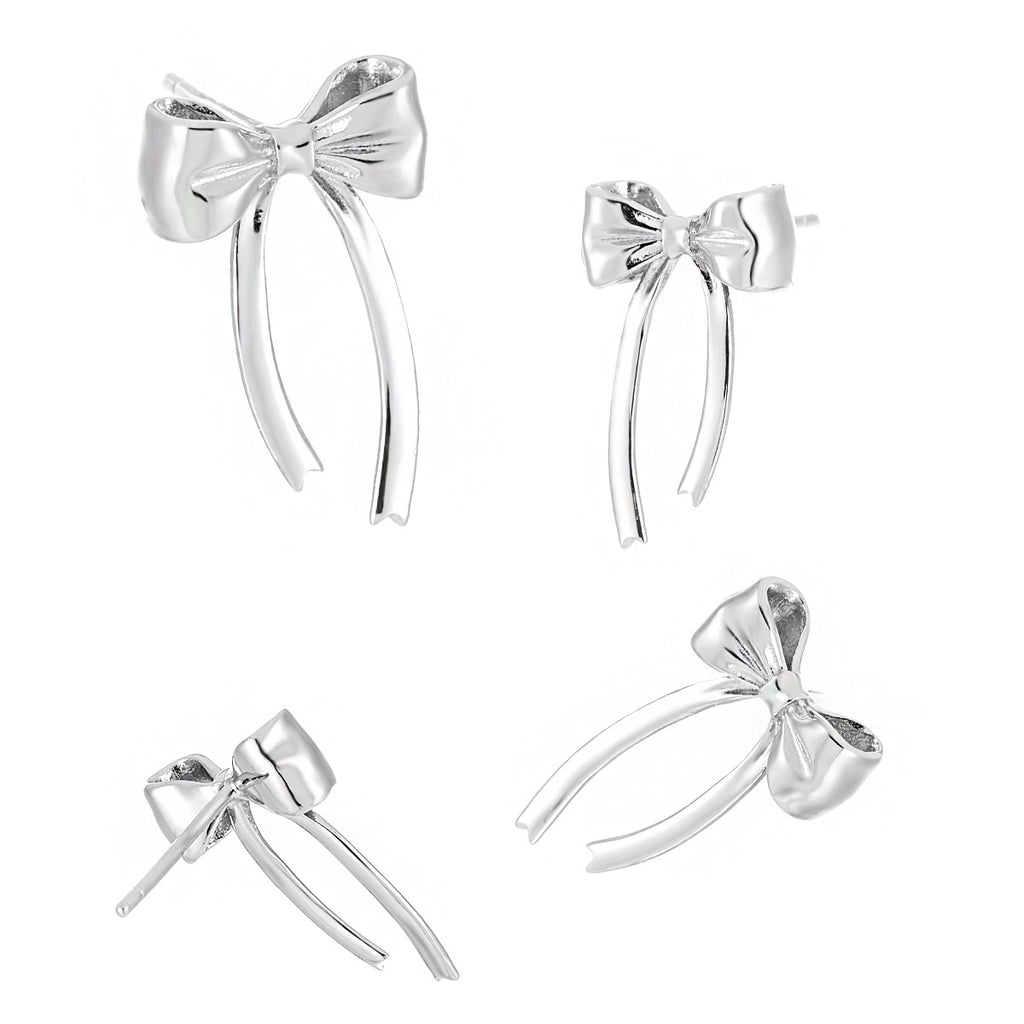 Women Minimalist French Style Elegant Bowknot Tassel Design S925 Sterling Silver Drop Earrings