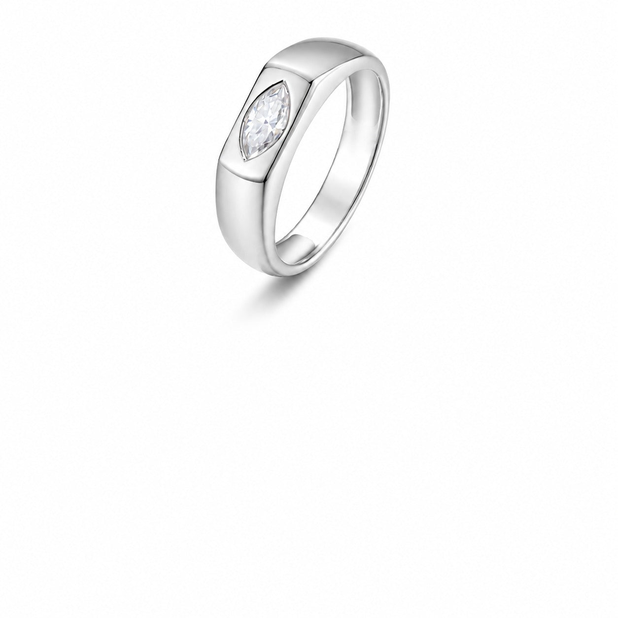 Minimalist Marquise Cut White Moissanite 925 Sterling Silver Signet Band Ring
