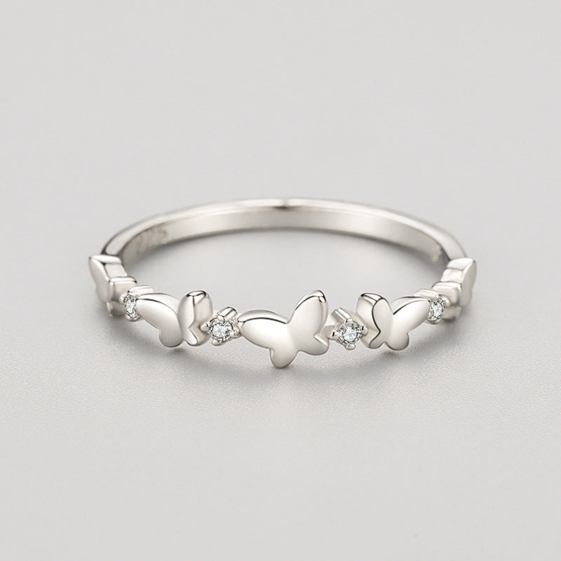 Sweet Girl Flying Butterflies CZ 925 Sterling Silver Ring
