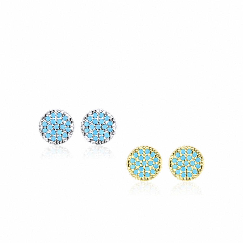 Round Turquoise Natural Stone 925 Sterling Silver Stud Earrings