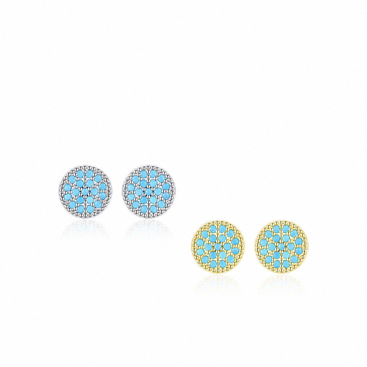 Round Turquoise Natural Stone 925 Sterling Silver Stud Earrings