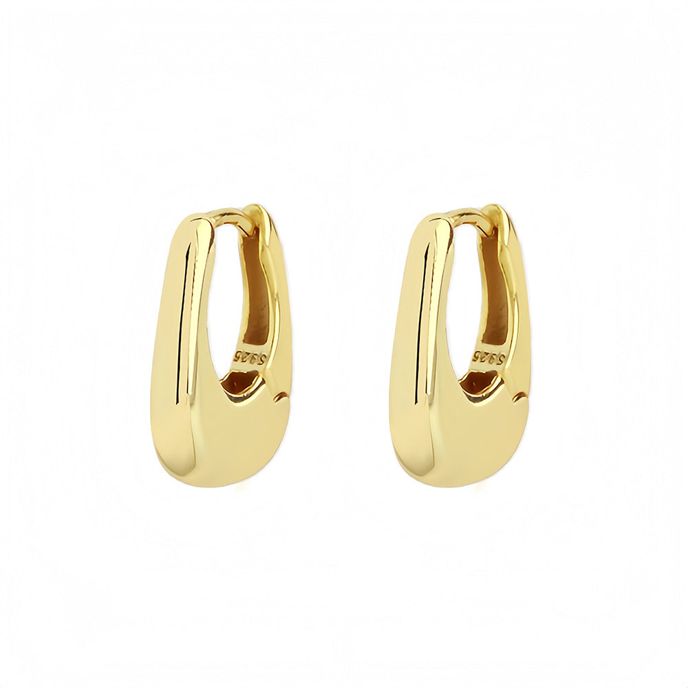 Geometric U shaped  925 Sterling Silver Huggie Hoop Earrings